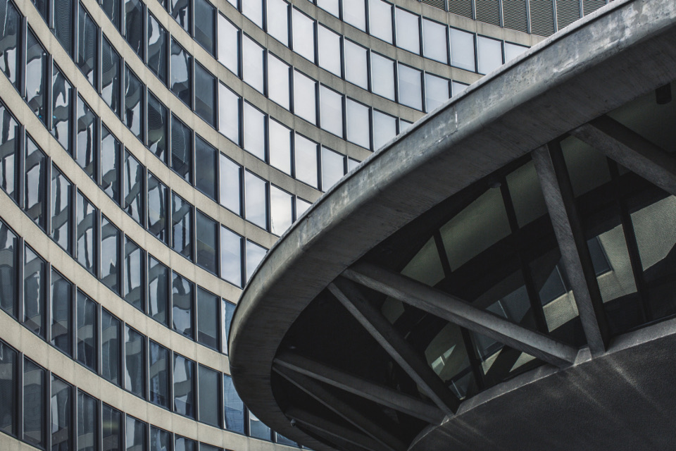 Glass facade of a modern office building